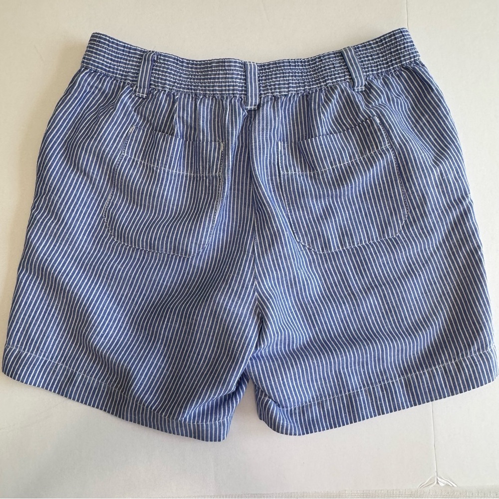 Talbots Easy Drawstring Shorts 4P Blue White Stripe Linen Cotton Summer - Picture 3 of 16